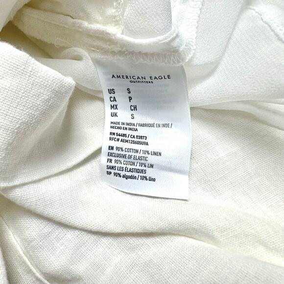 American Eagle | Women | White V-Neck Linen Blend Crossover Short Romper | Small - Picture 8 of 13